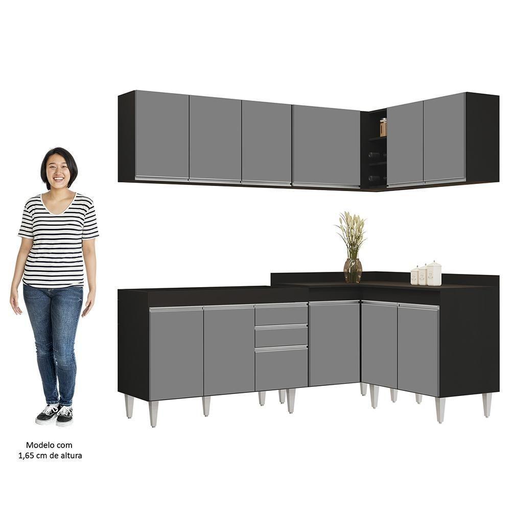 Armário De Cozinha Modulado De Canto 6 Peças Cp28 Balcão Sem Tampo Preto/cinza - Lumil - 10