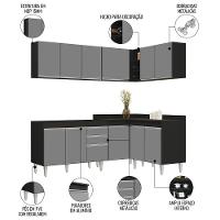 Armário De Cozinha Modulado De Canto 6 Peças Cp28 Balcão Sem Tampo Preto/cinza - Lumil - 7