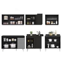 Armário De Cozinha Modulado De Canto 6 Peças Cp28 Balcão Sem Tampo Preto/cinza - Lumil - 9