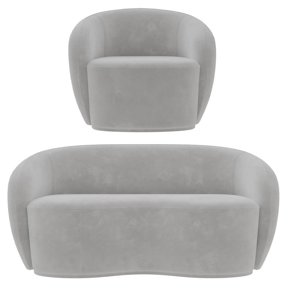 Sofá 2 Lugares Living 160cm E 1 Poltrona Giratória Garbin K04 Veludo Cinza - Mpozenato - 1