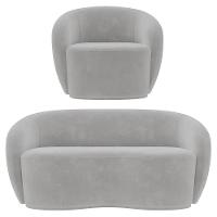 Sofá 2 Lugares Living 160cm E 1 Poltrona Giratória Garbin K04 Veludo Cinza - Mpozenato - 1