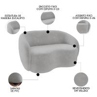 Sofá 2 Lugares Living 160cm E 1 Poltrona Giratória Garbin K04 Veludo Cinza - Mpozenato - 9