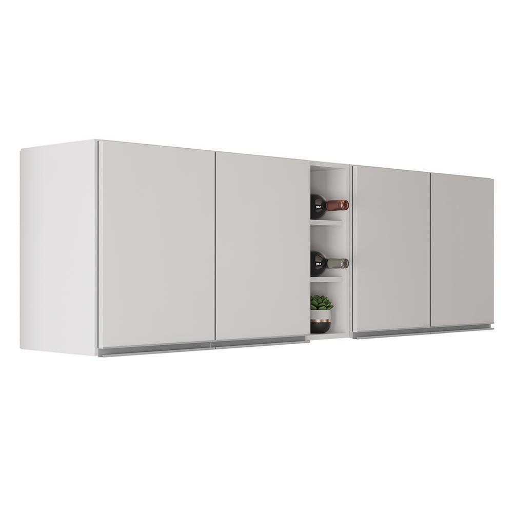 Armário De Cozinha Aéreo Califórnia 180cm Kit 2 Com Nicho Adega Branco - Lumil - 1