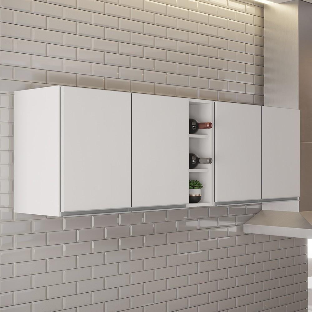 Armário De Cozinha Aéreo Califórnia 180cm Kit 2 Com Nicho Adega Branco - Lumil - 2