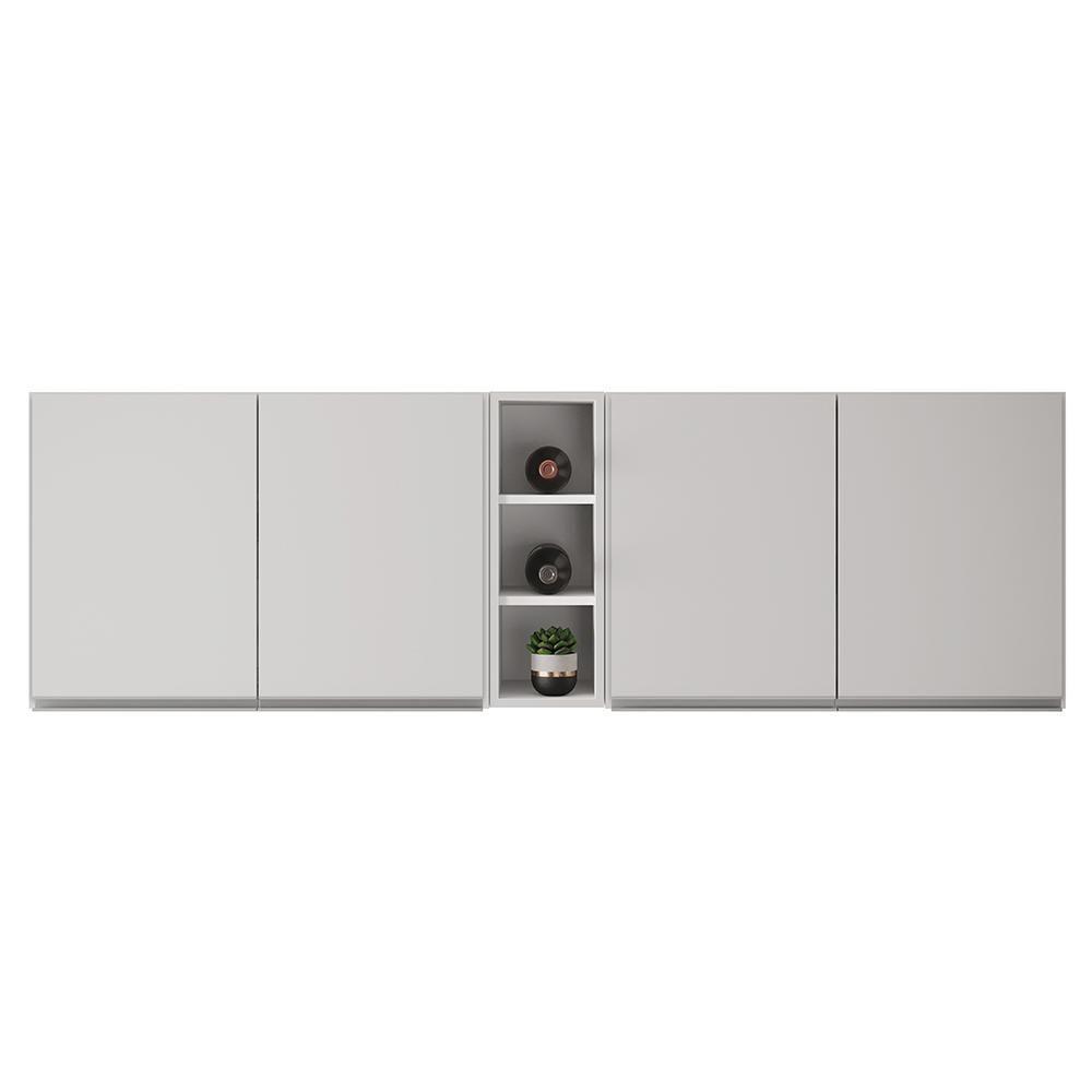 Armário De Cozinha Aéreo Califórnia 180cm Kit 2 Com Nicho Adega Branco - Lumil - 5