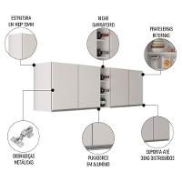 Armário De Cozinha Aéreo Califórnia 180cm Kit 2 Com Nicho Adega Branco - Lumil - 3