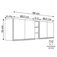 Armário De Cozinha Aéreo Califórnia 180cm Kit 2 Com Nicho Adega Branco - Lumil