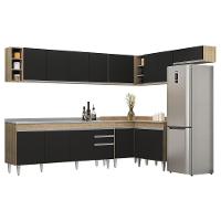 Armário De Cozinha Modulado De Canto 8 Peças Cp27 Com Pia Inox Castanho/preto - Lumil - 1
