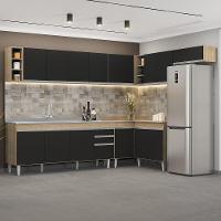 Armário De Cozinha Modulado De Canto 8 Peças Cp27 Com Pia Inox Castanho/preto - Lumil - 2