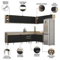 Armário De Cozinha Modulado De Canto 8 Peças Cp27 Com Pia Inox Castanho/preto - Lumil - 3