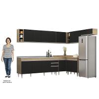 Armário De Cozinha Modulado De Canto 8 Peças Cp27 Com Pia Inox Castanho/preto - Lumil - 5