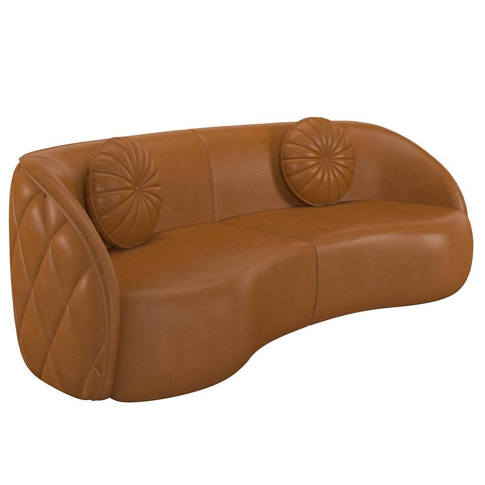 Sofá Decorativo Com Almofadas 3 Lugares 240cm Tressê Zion M22 Sintético Caramelo - Mpozenato - 1