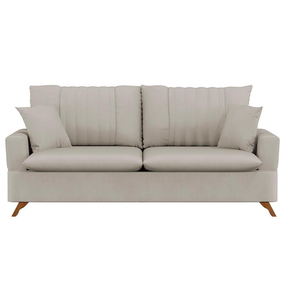 Sofá 200cm 3 Lugares Com Almofadas Pés Curvos Veras Suede D05 Bege Claro - Mpozenato - 2