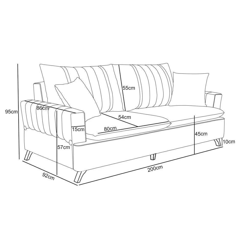 Sofá 200cm 3 Lugares Com Almofadas Pés Curvos Veras Suede D05 Bege Claro - Mpozenato - 6