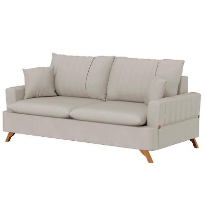 Sofá 200cm 3 Lugares Com Almofadas Pés Curvos Veras Suede D05 Bege Claro - Mpozenato