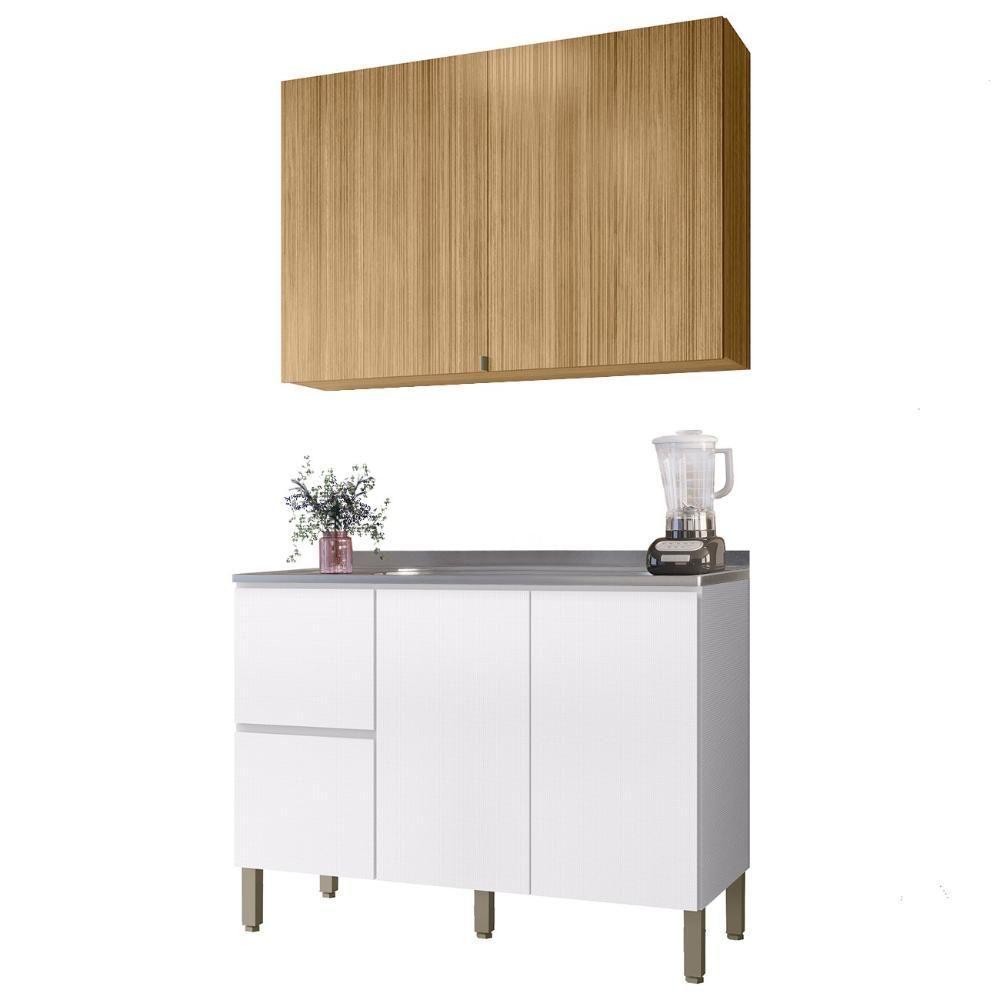 Armário De Cozinha Cp01 Com Pia 120cm Minsk K02 Branco/freijó - Mpozenato - 1