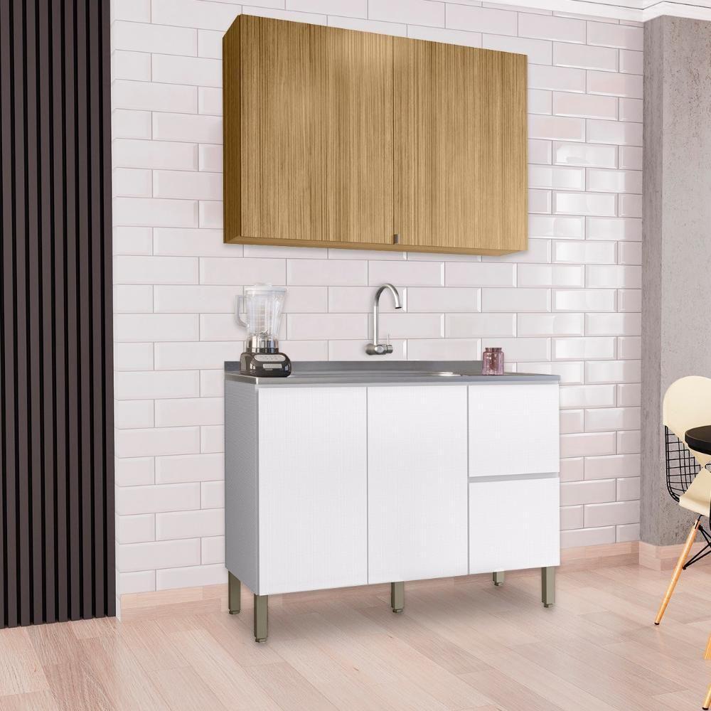 Armário De Cozinha Cp01 Com Pia 120cm Minsk K02 Branco/freijó - Mpozenato - 2