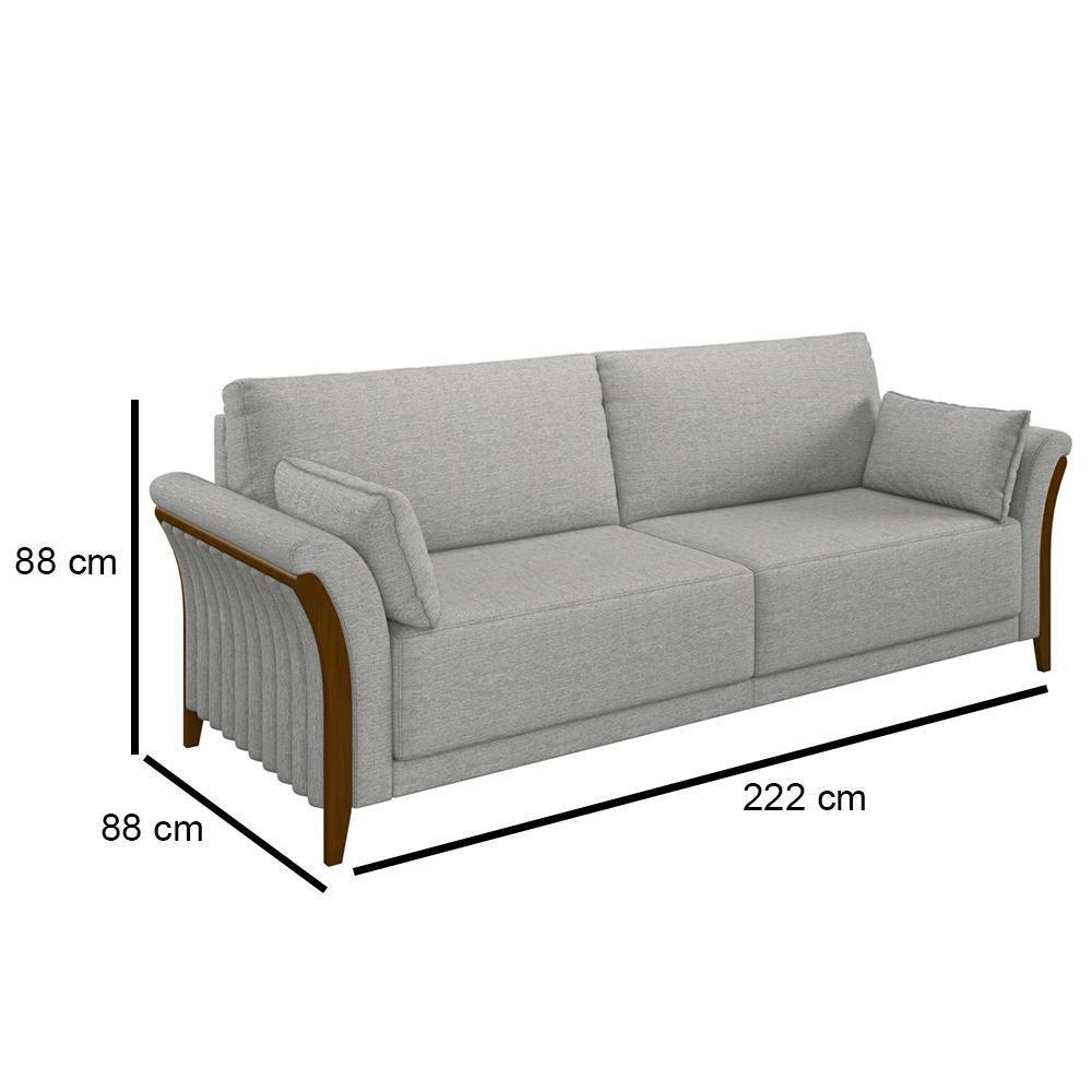 Sofá Living 3 Lugares 222cm Pés Madeira Roya M22 Linho Cinza - Mpozenato - 4