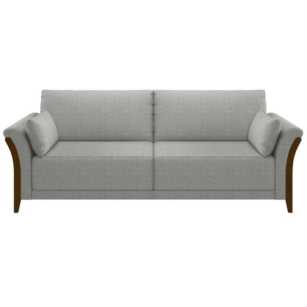 Sofá Living 3 Lugares 222cm Pés Madeira Roya M22 Linho Cinza - Mpozenato - 6