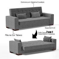 Sofá Cama Para Sala De Estar Lisboa Linho Grafite - Ibiza - 3