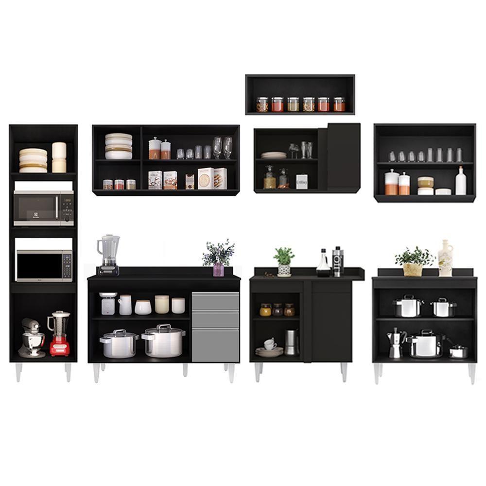Armário De Cozinha Modulada De Canto 8 Peças Cp02 Balcão Com Tampo Preto/cinza - Lumil - 5