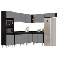 Armário De Cozinha Modulada De Canto 8 Peças Cp02 Balcão Com Tampo Preto/cinza - Lumil - 1