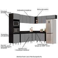 Armário De Cozinha Modulada De Canto 8 Peças Cp02 Balcão Com Tampo Preto/cinza - Lumil - 3