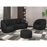 Sofá Decorativo 3 Lugares 288cm Com Almofadas E Poltrona Zion M22 Sintético Preto - Mpozenato - 2