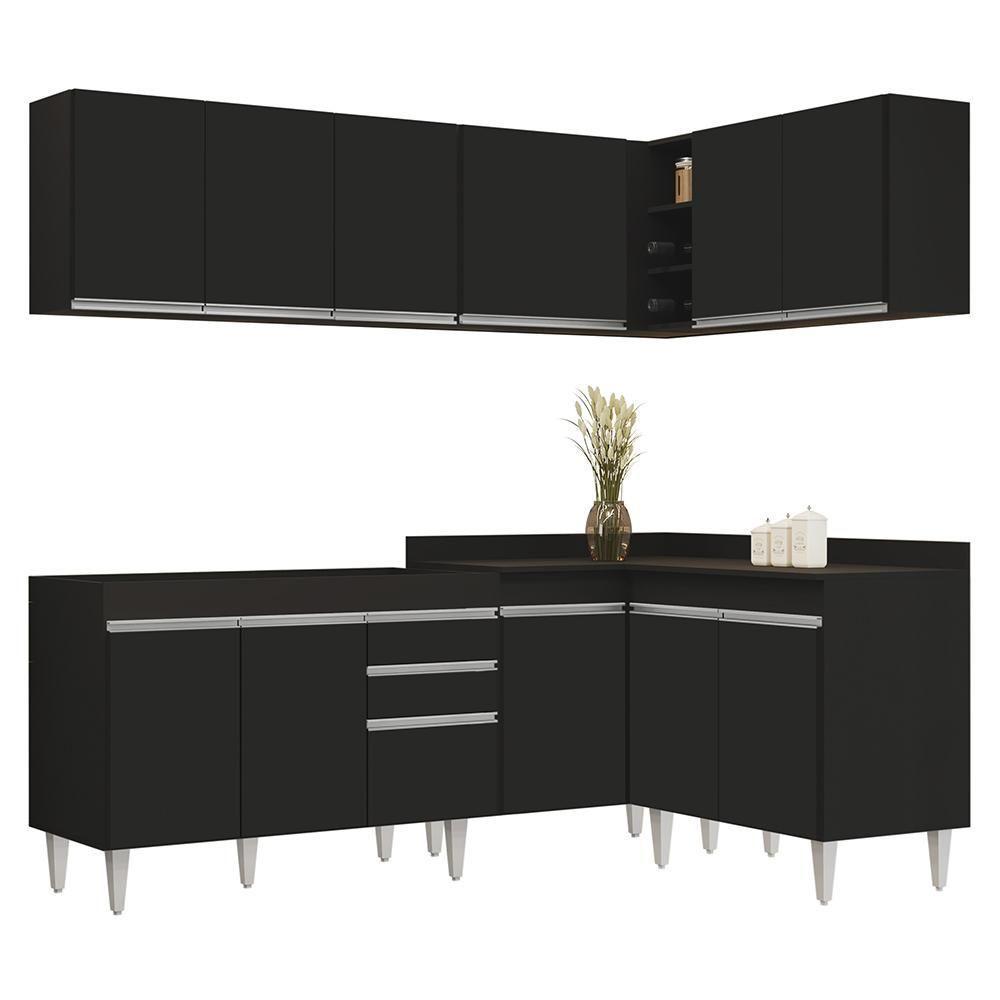 Armário De Cozinha Modulado De Canto 6 Peças Cp28 Balcão Sem Tampo Preto - Lumil - 1
