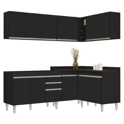 Armário De Cozinha Modulado De Canto 6 Peças Cp28 Balcão Sem Tampo Preto - Lumil