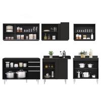 Armário De Cozinha Modulado De Canto 6 Peças Cp28 Balcão Sem Tampo Preto - Lumil - 6