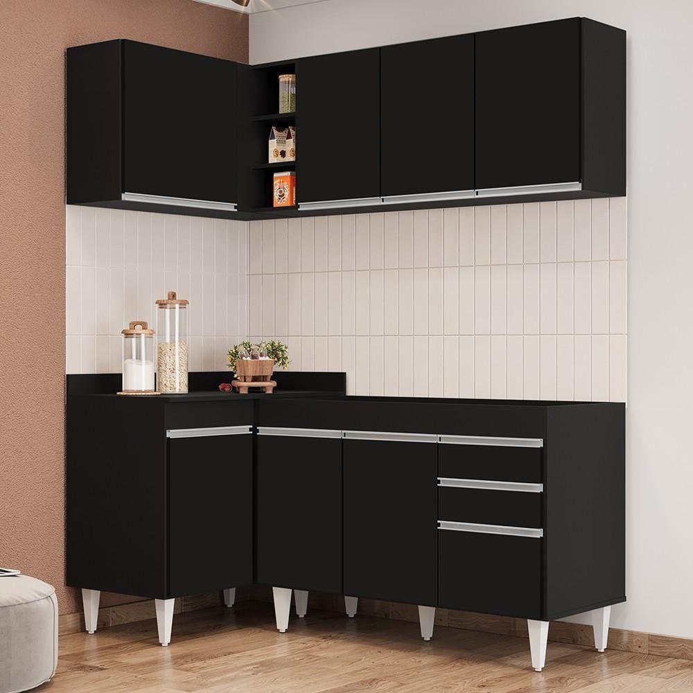 Armário De Cozinha Modulado De Canto Direito 4 Peças Cp37 Balcão Sem Tampo Preto - Lumil - 2