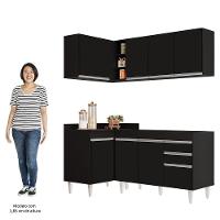 Armário De Cozinha Modulado De Canto Direito 4 Peças Cp37 Balcão Sem Tampo Preto - Lumil - 5