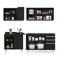 Armário De Cozinha Modulado De Canto Direito 4 Peças Cp37 Balcão Sem Tampo Preto - Lumil - 6