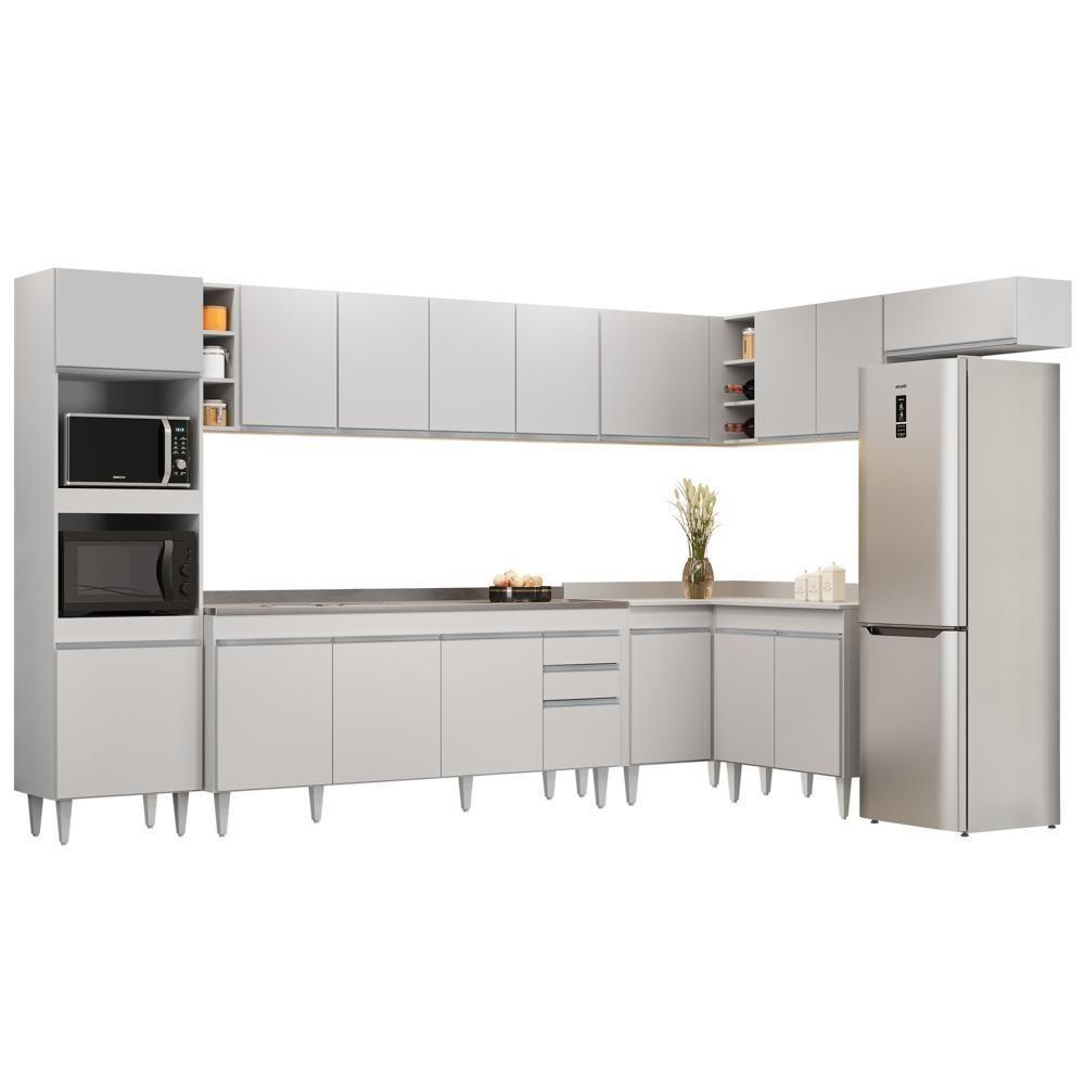 Armário De Cozinha Modulada De Canto 9 Peças Cp06 Balcão Com Pia Inox Branco - Lumil - 1