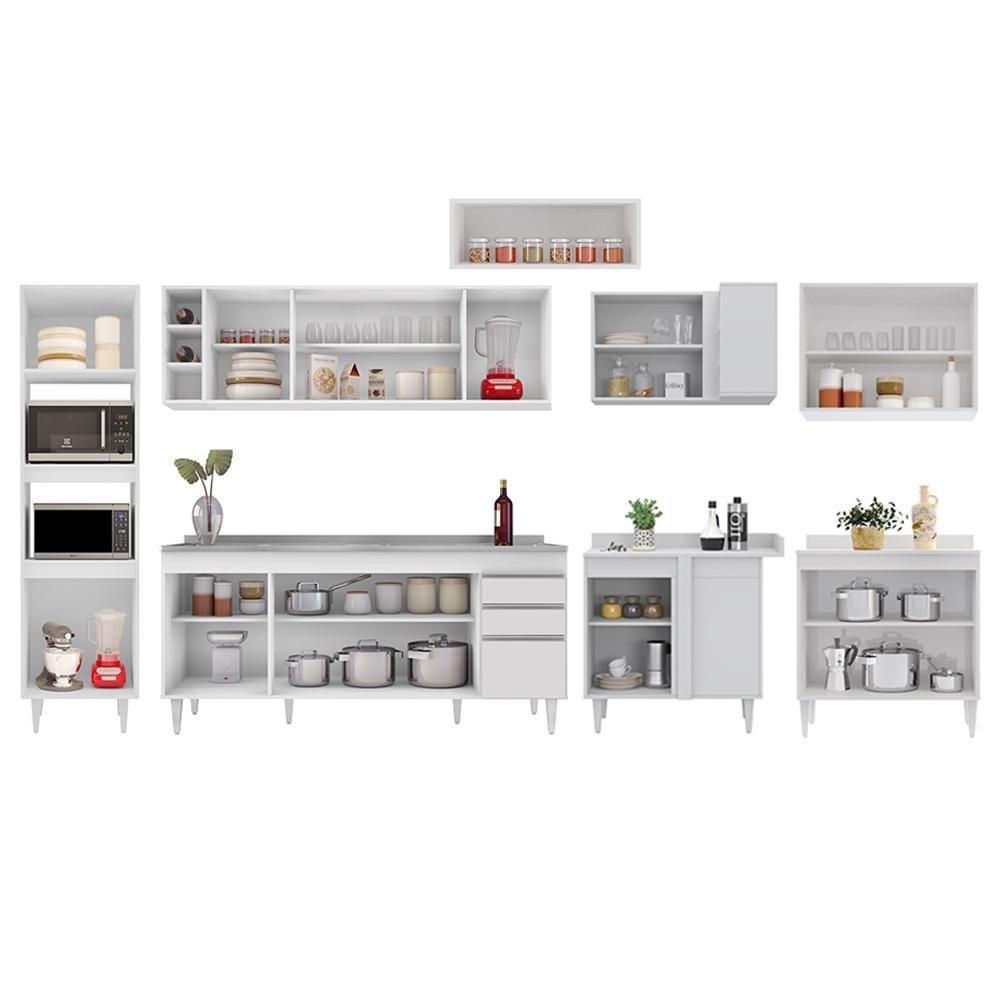 Armário De Cozinha Modulada De Canto 9 Peças Cp06 Balcão Com Pia Inox Branco - Lumil - 5
