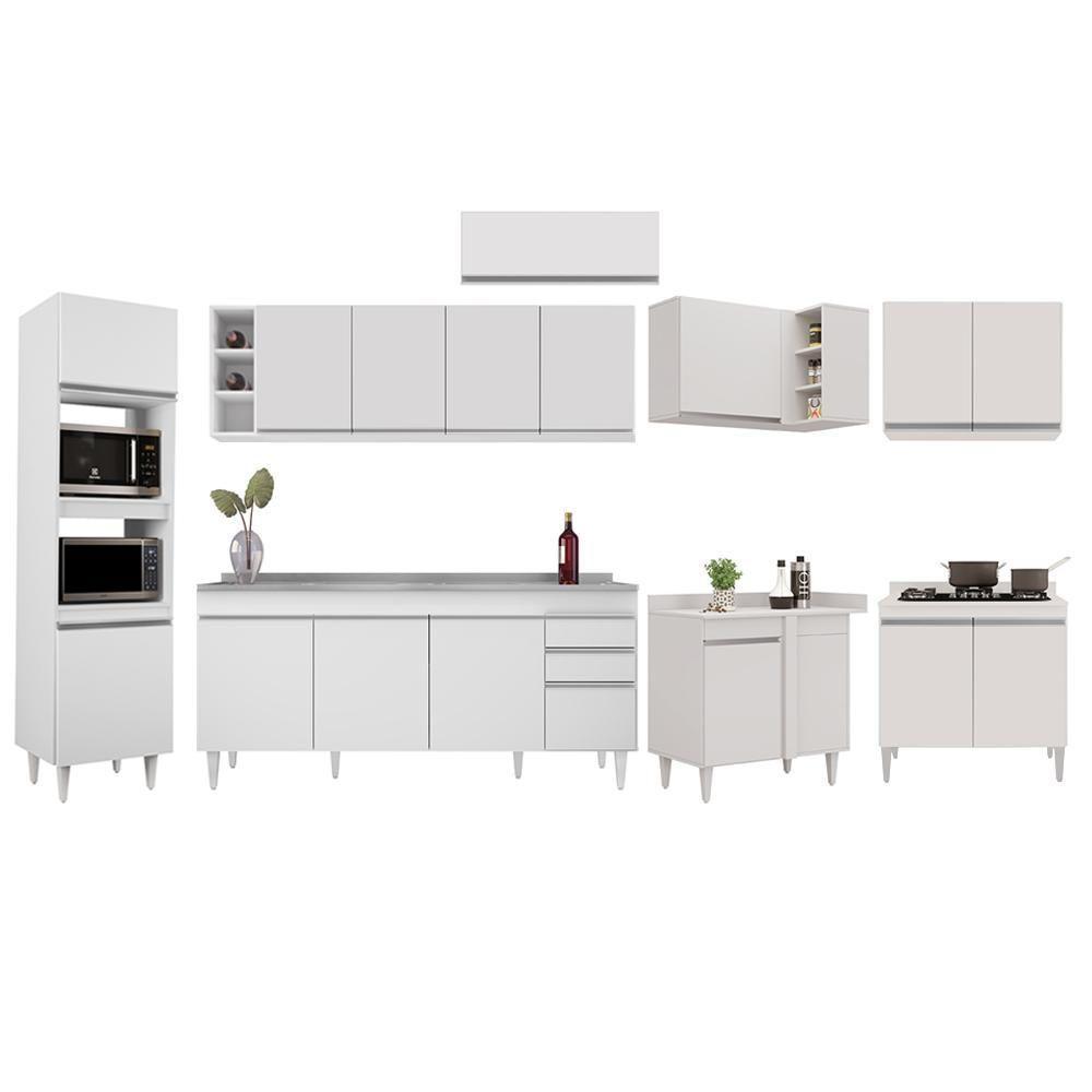 Armário De Cozinha Modulada De Canto 9 Peças Cp06 Balcão Com Pia Inox Branco - Lumil - 6