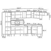 Armário De Cozinha Modulada De Canto 9 Peças Cp06 Balcão Com Pia Inox Branco - Lumil