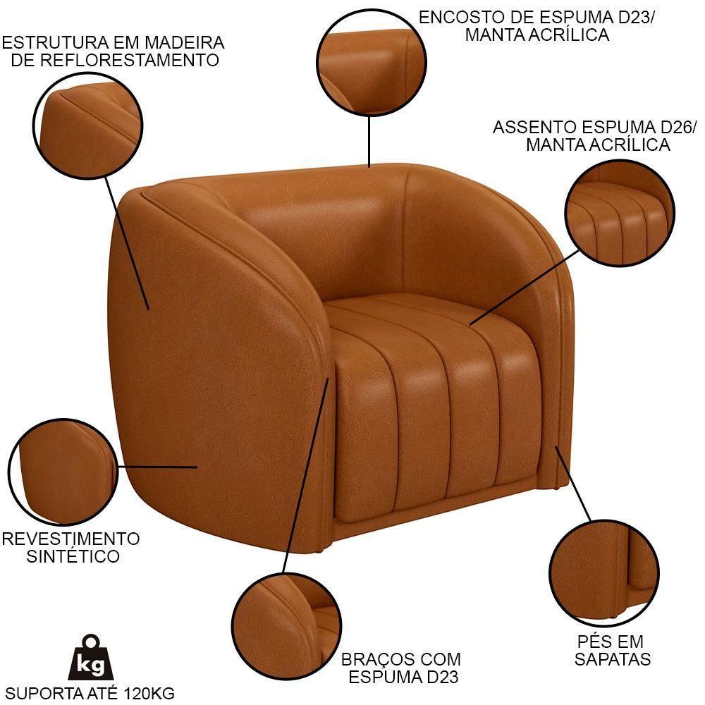 Sofá Decorativo 3 Lugares 292cm E Poltrona Meris M22 Sintético Caramelo - Mpozenato - 4