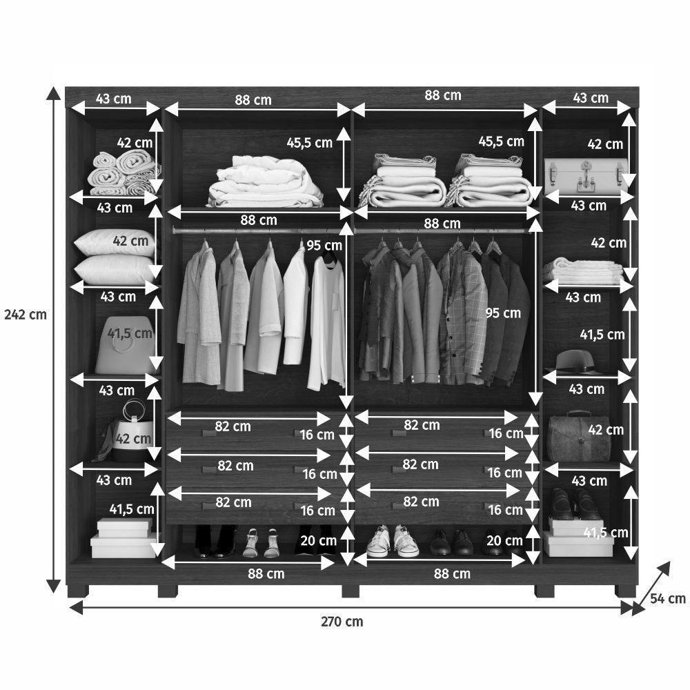 Guarda Roupa Ripado 6 Portas 6 Gavetas Arezzo Benetil Cinamomo - 4