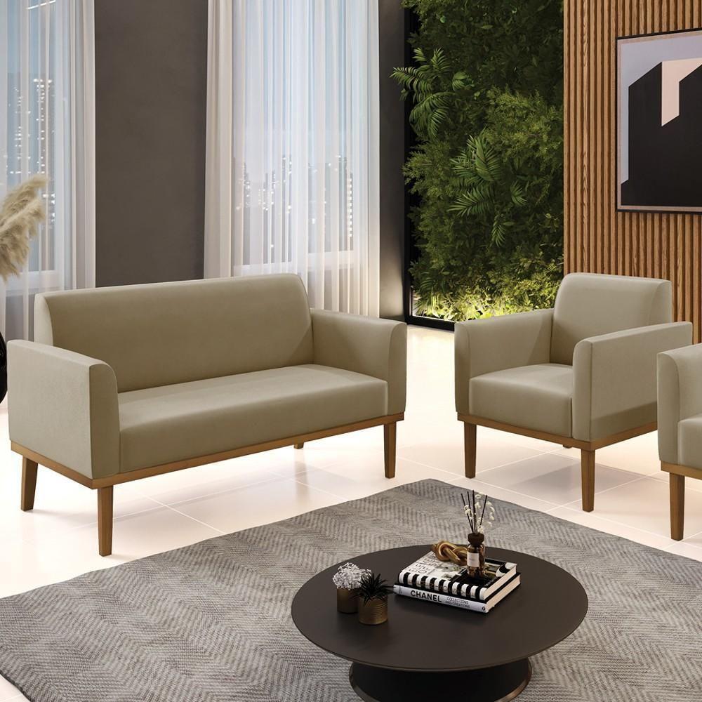 Sofá Namoradeira E 1 Poltrona Base Madeira Castanho Maressa Suede Marrom Rt - Ibiza - 8