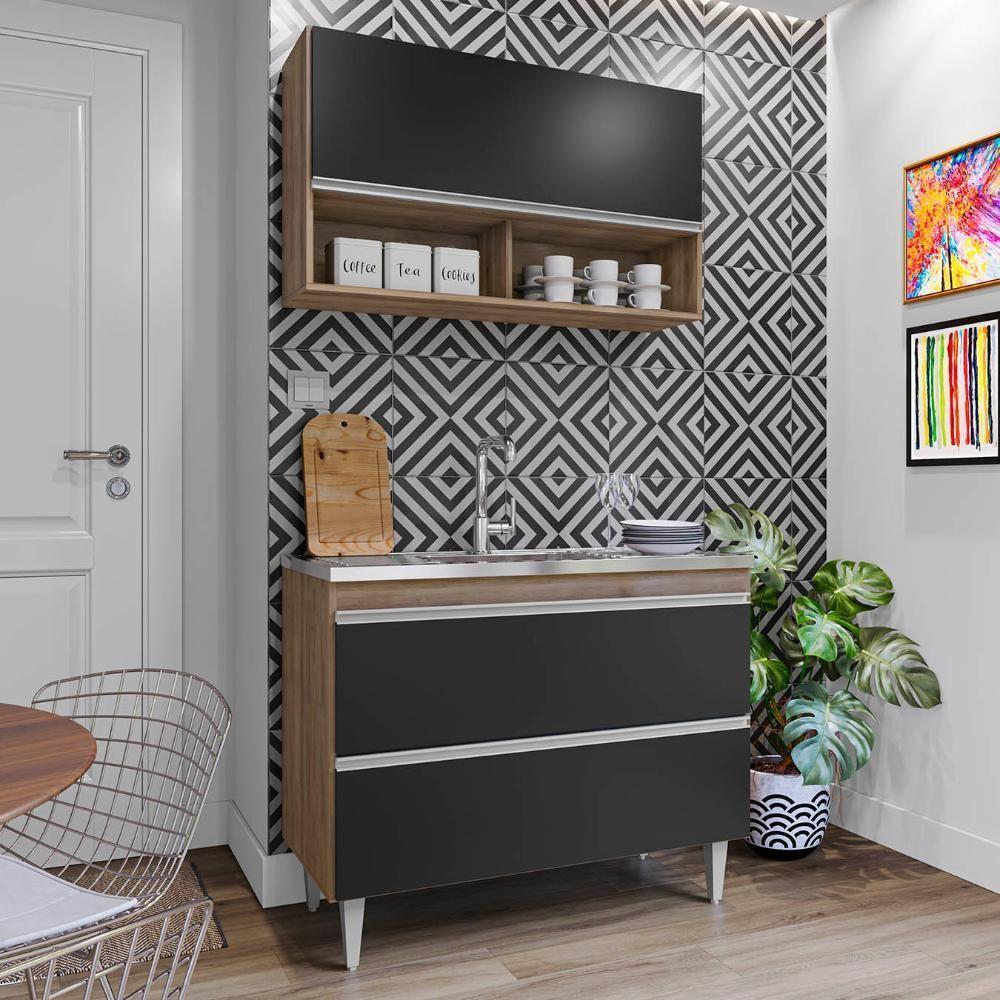 Armário De Cozinha Com Nicho Cp01 E Pia 100cm Z34 Freijó/preto - Mpozenato - 2