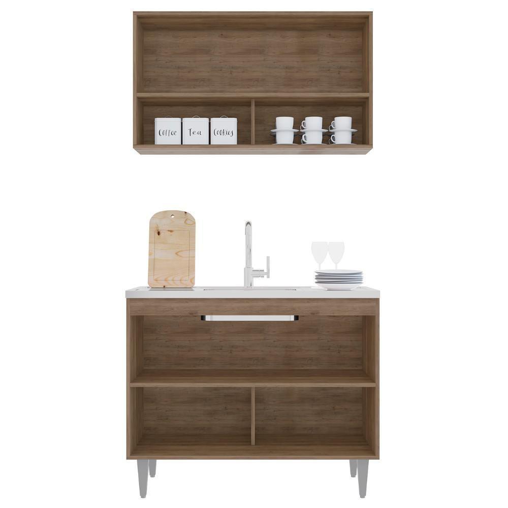 Armário De Cozinha Com Nicho Cp01 E Pia 100cm Z34 Freijó/preto - Mpozenato - 5