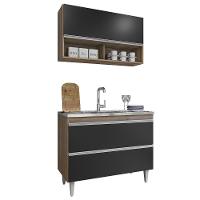 Armário De Cozinha Com Nicho Cp01 E Pia 100cm Z34 Freijó/preto - Mpozenato - 1