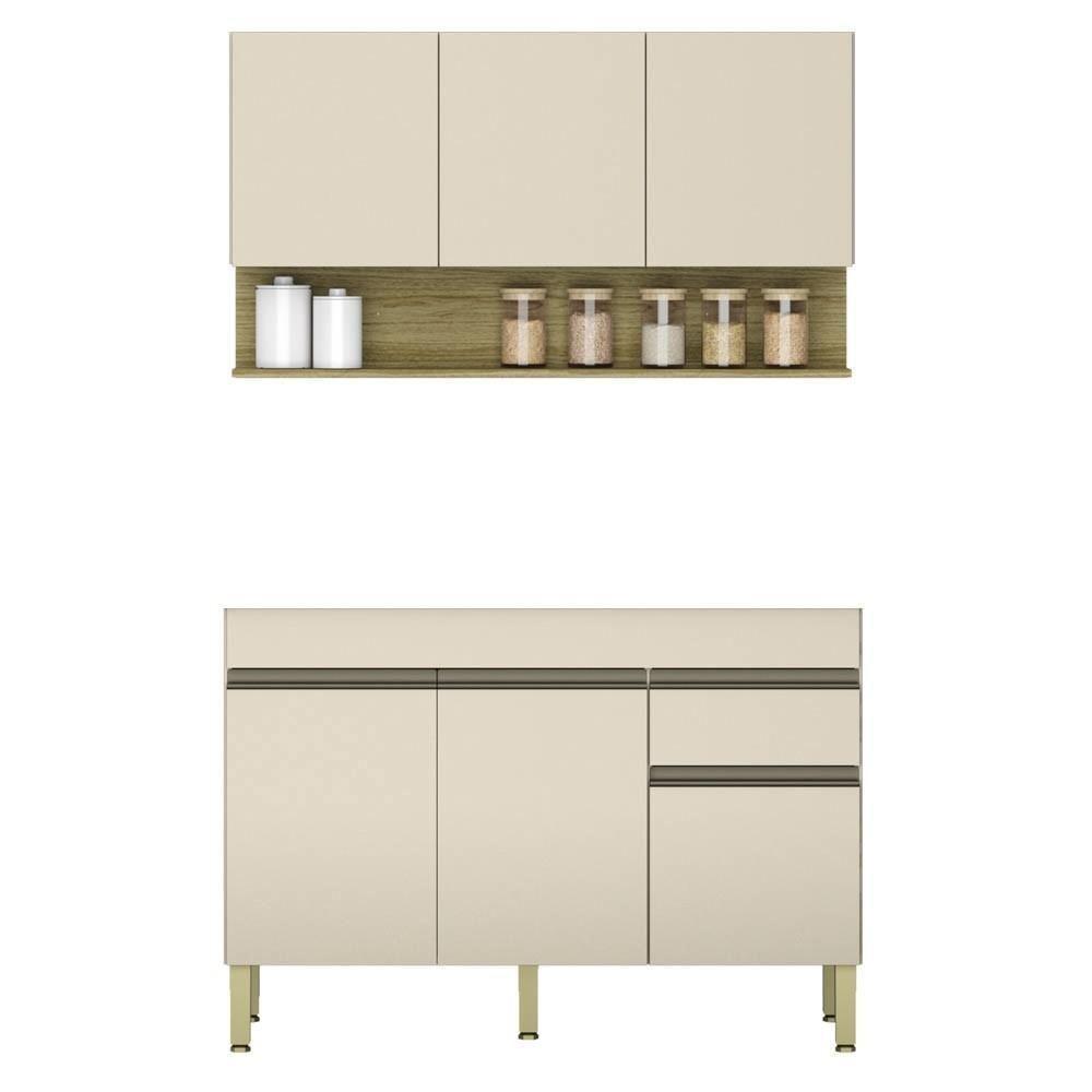 Armário De Cozinha Com Balcão Sem Tampo 120cm Lina Z06 Vanilla/freijó - Mpozenato - 1