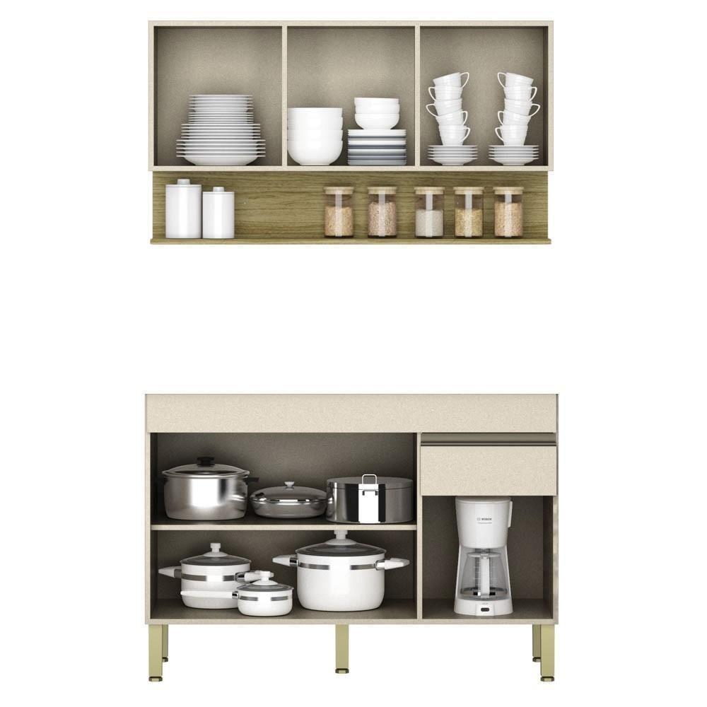 Armário De Cozinha Com Balcão Sem Tampo 120cm Lina Z06 Vanilla/freijó - Mpozenato - 3