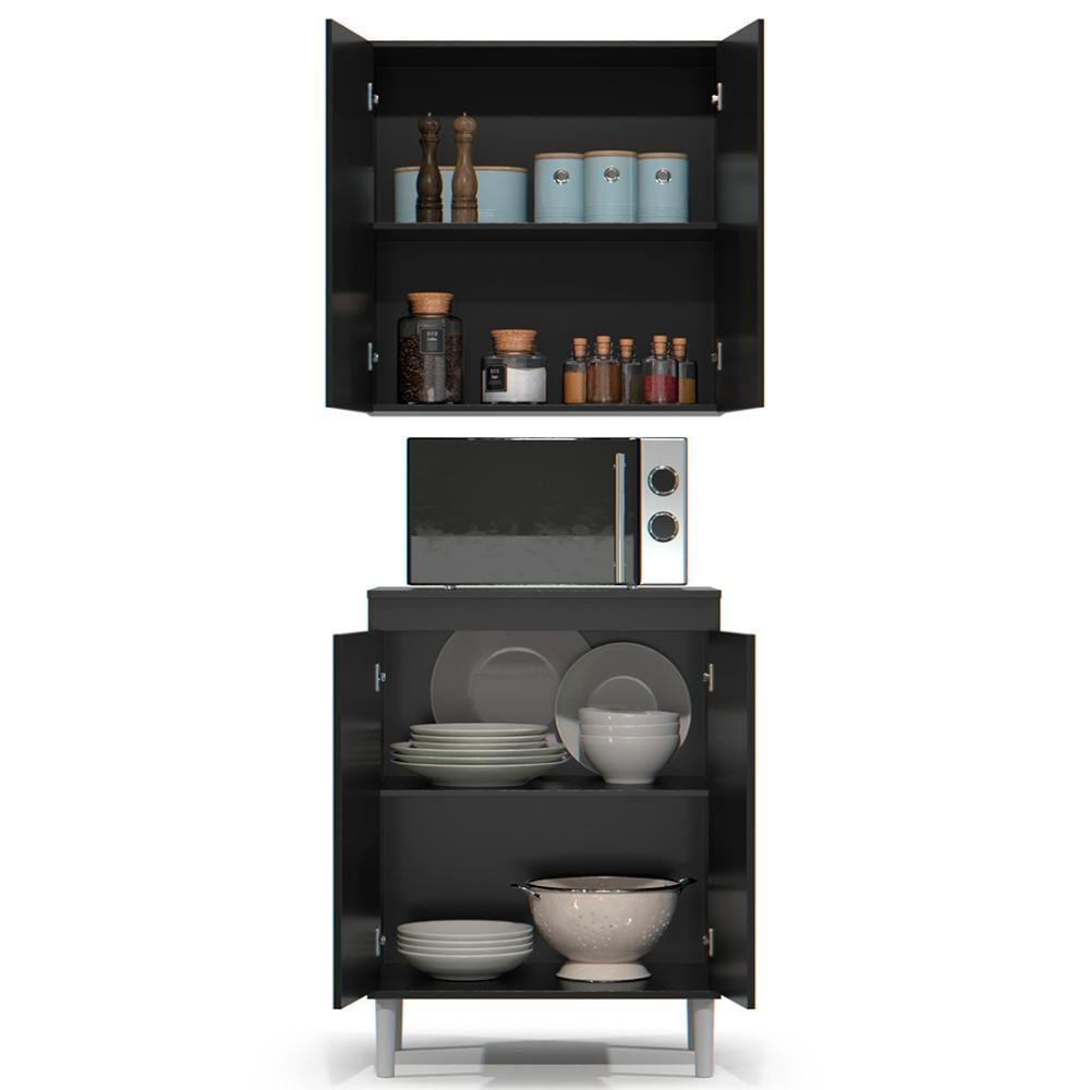 Armário De Cozinha Aéreo E Balcão Com Tampo Italy Preto - Ej Móveis - 5
