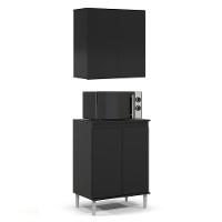 Armário De Cozinha Aéreo E Balcão Com Tampo Italy Preto - Ej Móveis - 1