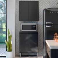 Armário De Cozinha Aéreo E Balcão Com Tampo Italy Preto - Ej Móveis - 2