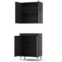 Armário De Cozinha Aéreo E Balcão Com Tampo Italy Preto - Ej Móveis - 6